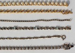 Vtg Sterling Silver Gold Tennis Chain Bracelets Lot of 6 Diamond Aquamarine