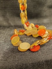 Groovy 52″ Yellow Orange Plastic Button Necklace Swinging 60-70s Possibly Lucite
