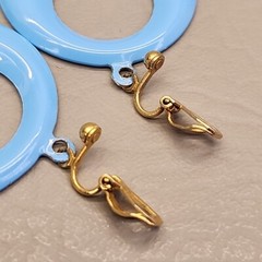 Vintage Hoop Clip Earrings Blue Enamel Dangles 1968