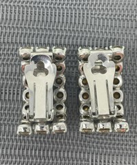 VTG Clear Rhinestone Triple Row Half Hoop Clip On Earrings Silver Tone 1″ J-Hoop