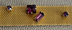 ☘☘☘Mesh Gold Tone Bracelet with Faux Amethyst Prong Set Stones Foldover Clasp☘☘☘