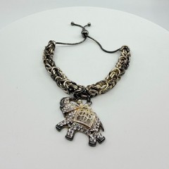 Crystal Elephant Pendant Bracelet Silver Tone Chain Boho Festival Layering Gift