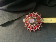 Juliana costume jewelry Red rhinestone pin, large at 3″