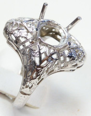Antique Belais Filigree Engagement Mounting Hold 7MM-9.5MM 18KW Ring Size 5.25