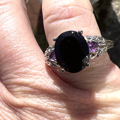 Lovely Chuck Clemency STS Sterling 925 Amethyst & Black Stone Ring Size 5.25