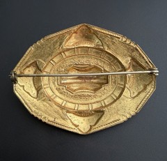 Victorian Revival Gold Tone Sash Pin Brooch Ornate Oval Statement 2.5in Vintage!