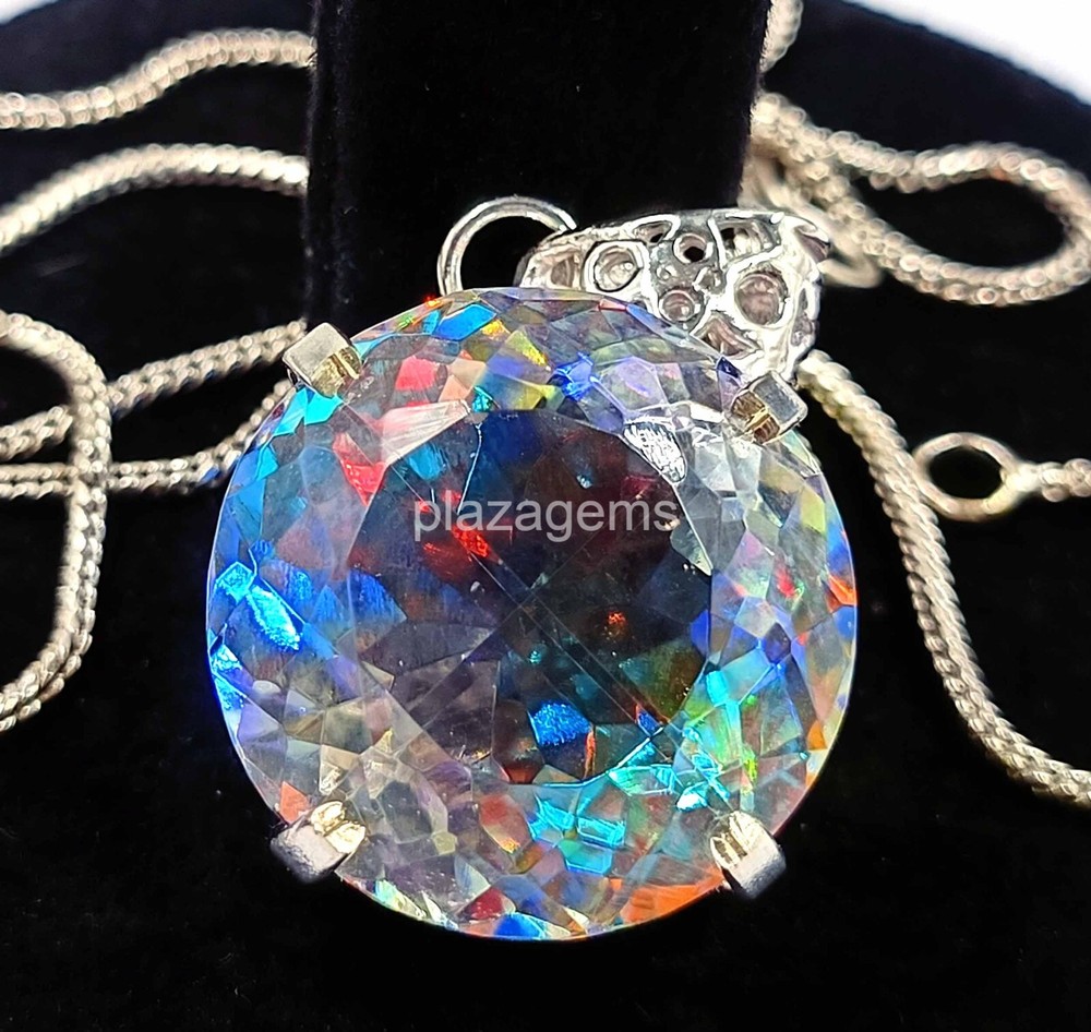 Pretty Round 90 TCW Mystic Topaz 925 Sterling Silver Gemstone Pendant 4SUG