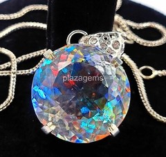 Pretty Round 90 TCW Mystic Topaz 925 Sterling Silver Gemstone Pendant 4SUG