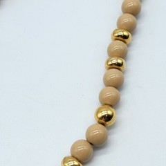 Vintage NAPIER Cream Beaded Necklace Gold Tone Simple Everyday Wear 16″