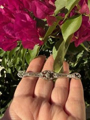 Antique Edwardian Silver Tone Large Stickpin Brooch Pin Etched Ornate Crystals