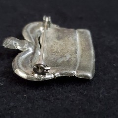 Vintage Pot Metal Rhinestone Brooch Silver Tone Crown 1.25″ READ