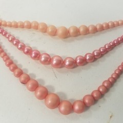 Vintage Mid-century 3 Strand Pink Beaded Necklace Hook Japan Multi-Strand Choker
