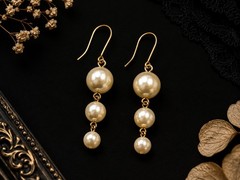 Vintage Sarah Coventry Triple Faux Pearl Drop Dangle Earrings Gold Tone