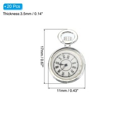 20Pcs 0.67×0.43″ Zinc Alloy Watch Clock Charm Pendant, Silver Tone
