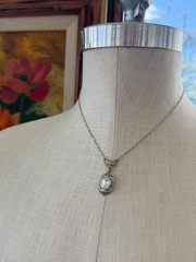 Antique 1920s White Co. Lavaliere Pendant Necklace Clear Crystal Silver/Gold ton
