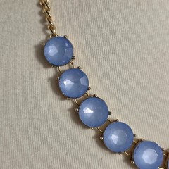 Gold Stone Collar Statement Necklace Round Sky Blue Stones in Prong Setting
