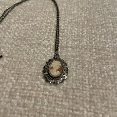 Vintage Silver Cameo And Chain 800 Silver Pendant Chain Marked Sterling