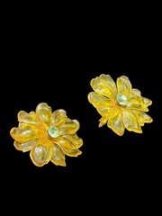 Vintage Uranium Cellulose Acetate Floral Brooch And Clip On Earring Set READ
