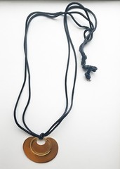 Vintage Museum of Modern Art Gold-Tone Pendant on Black Satin Cord Necklace