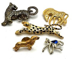 Lot 8 Vtg Figural Leopard Zebra Dachsund Etc. Brooches Pins Liz Claiborne Etc.