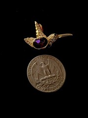 Vintage Goldtone Jewel Bellied Hummingbird Brooch Inset Rhinestones Body & Eye