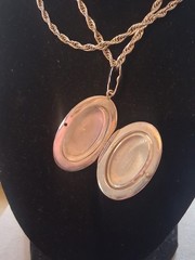 Sterling silver large locket double sided photo pendant necklace, Vintage 37″