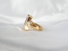 Vintage Sterling Silver 925 Gold on Huge Baguette CZ Statement Ring Size 9