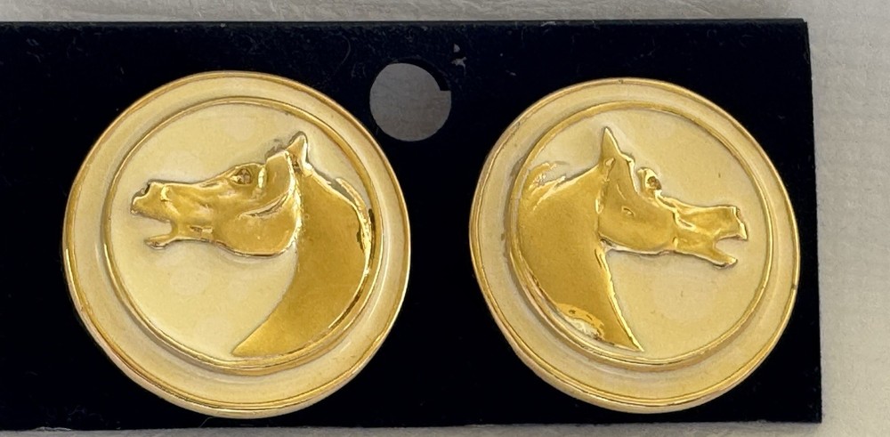 Vintage Paolo Gucci Horse Head Button Clip Earrings Signed Rare Runway Jewelry