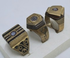 Morocco Top Brass Three Men’s Ring Chevron Bead Engraving Pieces US Size 11