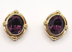 AVON Simulated Amethyst February Birthstone Gold Tone Pierced Earrings with Box