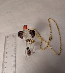 Glass Dog Pendant On 18 Inch, 2 mm Rope Chain Vintage