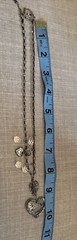 Vintage Pewter Heart Pendant Hieroglyphs String Charm Crystal Chain
