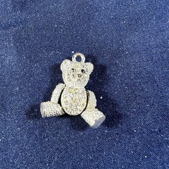 Silver Rhinestone Teddy Bear Pendant Charm With Movable Limbs
