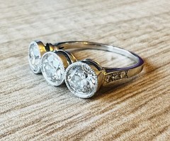 1920’s Antique Deco Old European Cut Diamond Platinum Bezel Milgrain Ring