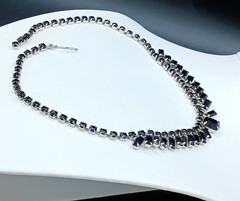 Vintage Art Deco French Jet Necklace Black Glass Square Rhinestone 15″