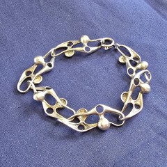 Vtg 900 Silver Panel Bracelet 17.16g Fine Jewelry 8.25″ Artisan Spring Ring