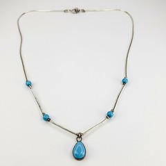 Sterling Silver 925 Turquoise Liquid Silver Turquoise Pendant Necklace 18 inches