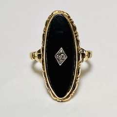 Uncas 10K Yellow Gold Onyx Diamond Chip Size 6 Ring 4.3g