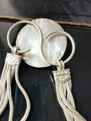 ANTIQUE NEPAL NEWARI SILVER HUGE NECKLACE BRAIDED CHAIN MEDALLIONS