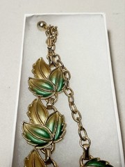 Vintage Green & Gold Enamel Metal Leaf Necklace