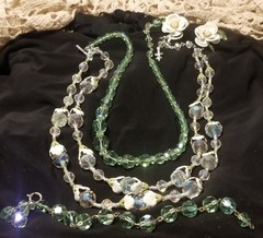 Vendome Jewelry Set, 2 Necklaces, Australian Crystal, Earrings, Bracelet, Green