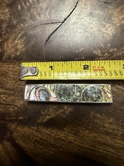 Vintage Silver or Alpaca Silver Tie Bar w/ Circle Pattern & Abalone Inlay, 2.5”