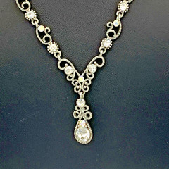 VCLM 16-18 inch Silver Tone And Crystal Y-Drop Necklace 5-317
