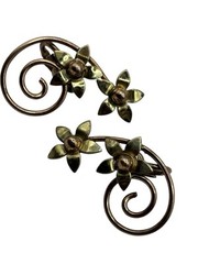 VTG Sterling Silver 925 Floral Ear Climber Swirl Earrings Gold Plated Clip On