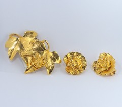 Vtg Maple Leaf Frog Leaves Goldtone Jewelry Amphibian Brooch & Earrings Set