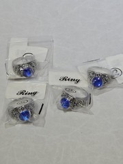 4pc Lot Size 12 Men US Army Military Rings Blue Sapphire Simulated Stone Bulk