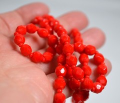 Vintage Handmade Glass Bead Necklace Small Round Red Faceted Beads 24.5″