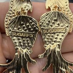 Sugarfix Rhinestone Parrot Pierced Earrings Gold Tone Bird Signed