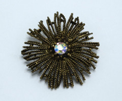Vintage Starburst Aurora Borealis Rhinestone Twisted Rope Brooch Sunburst Pin