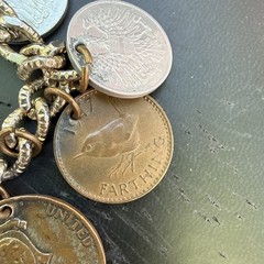 Vintage Mid Century Foreign Coin Charm Bracelet 1950’s 1960s World Travel 7″